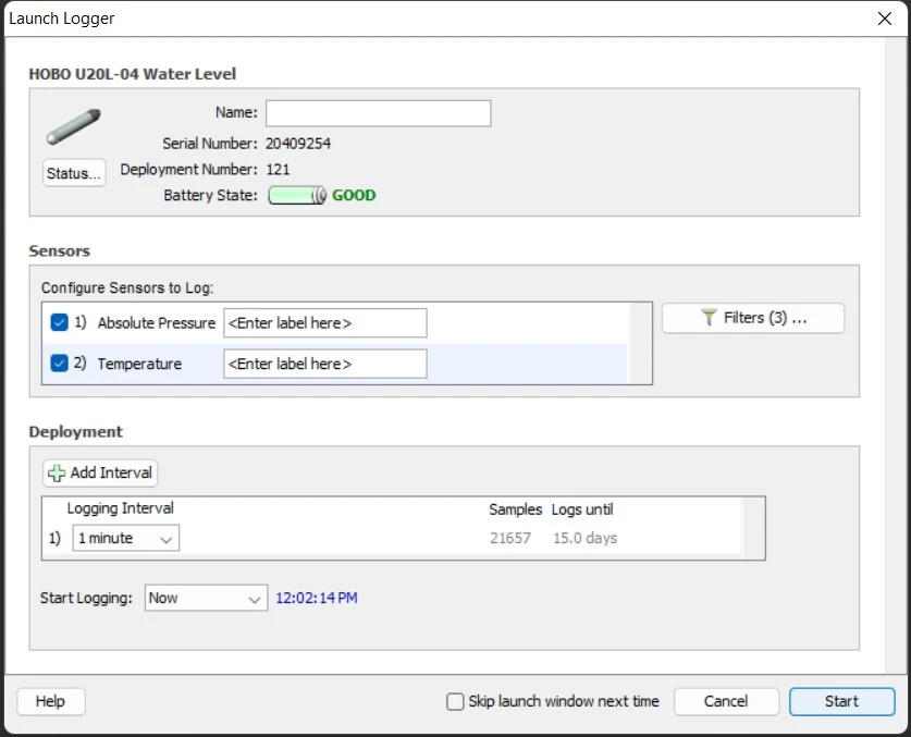 fungsi launch pada HOBOware Pro software
