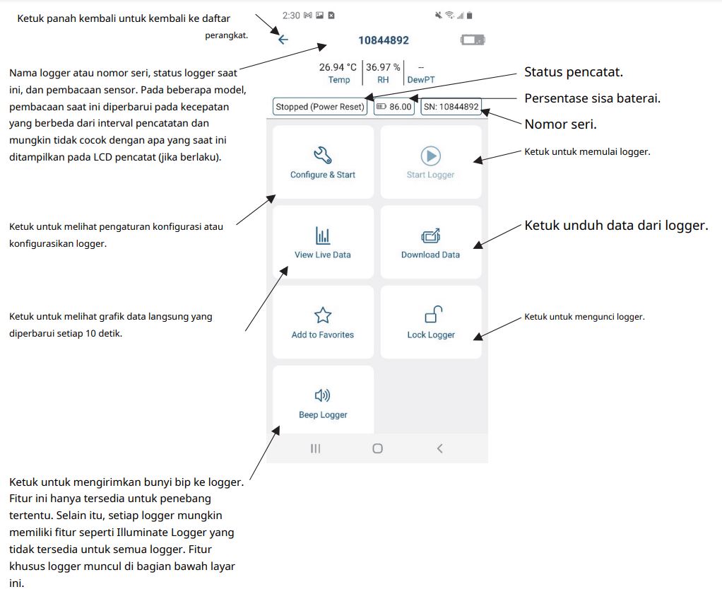 menu setup aplikasi hobo connect